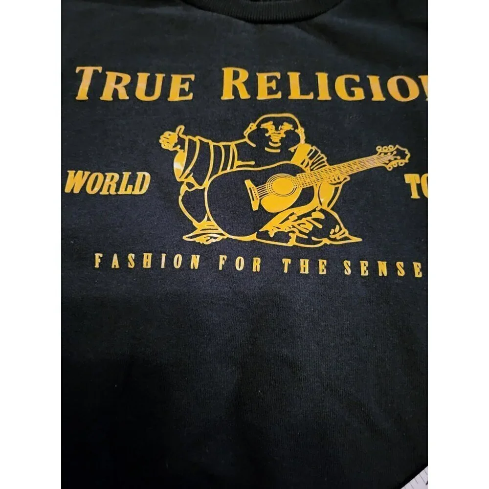 True Religion Mens Black Metallic Buddha Long Sleeve Flee Men's Size XL
